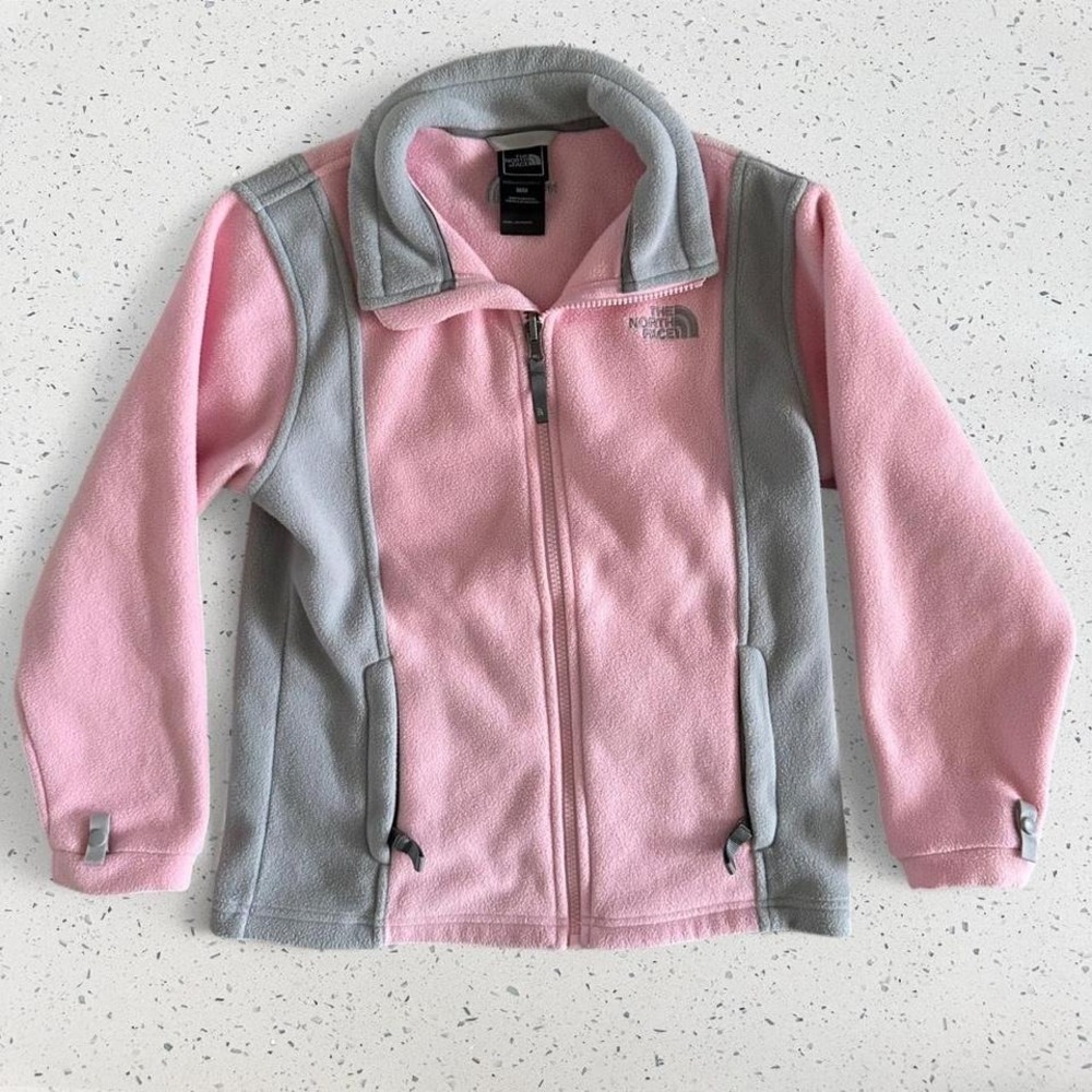 The North Face Kids Pink Grey Full Zip Fleece Sweater Jacket Size M Regular Fit - Picture 2 of 7